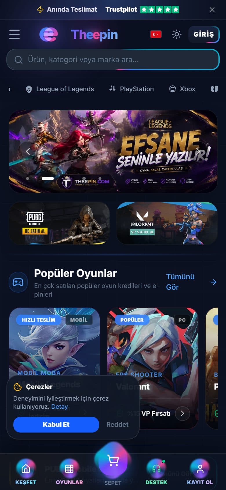 TheEpin mobil görünümü