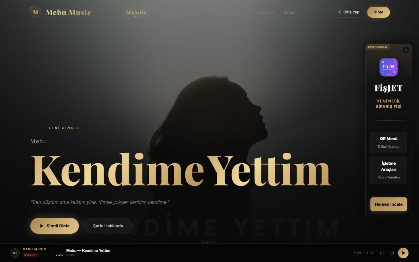 Mebu Music masaüstü görünümü