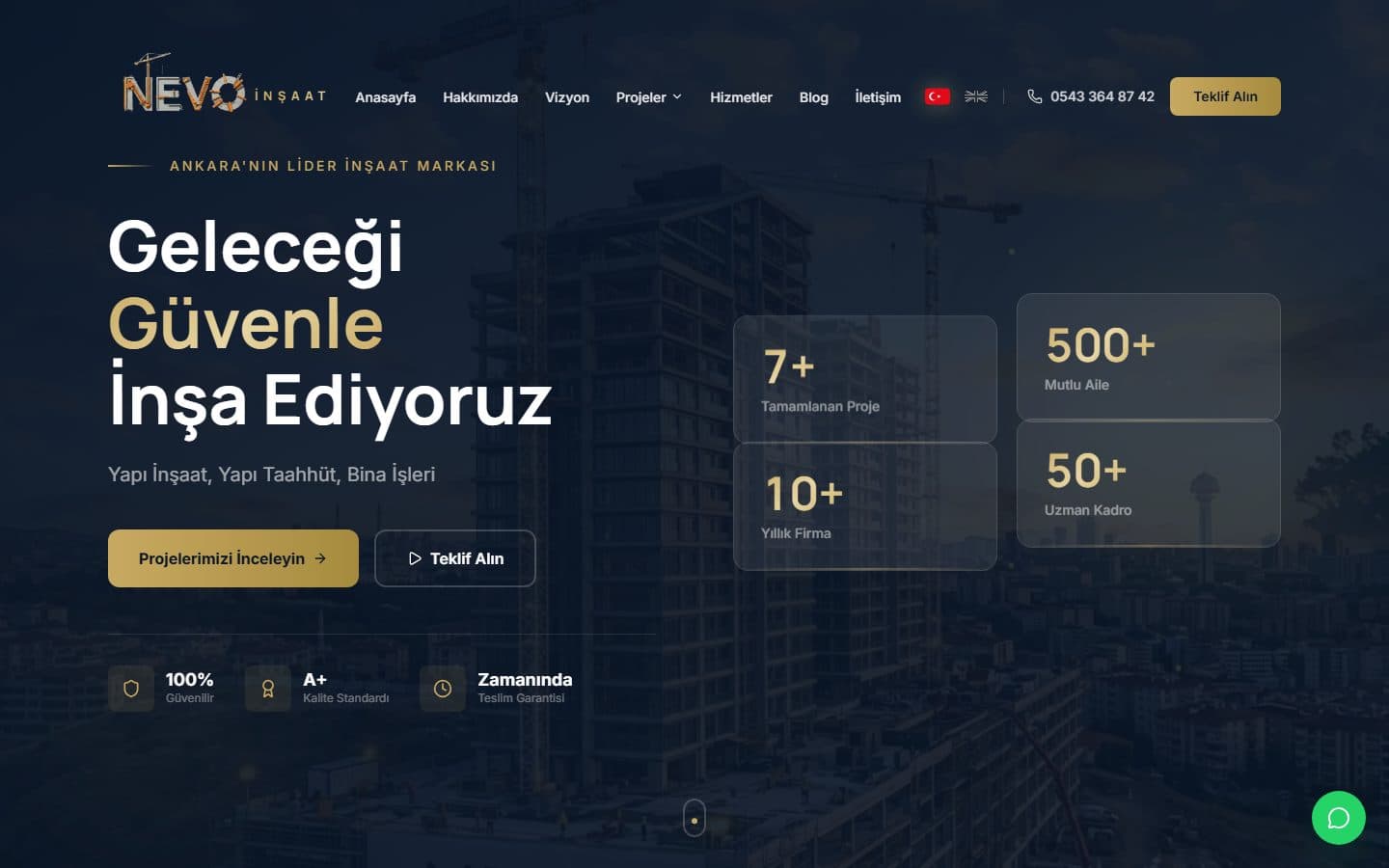 Nevo İnşaat masaüstü görünümü